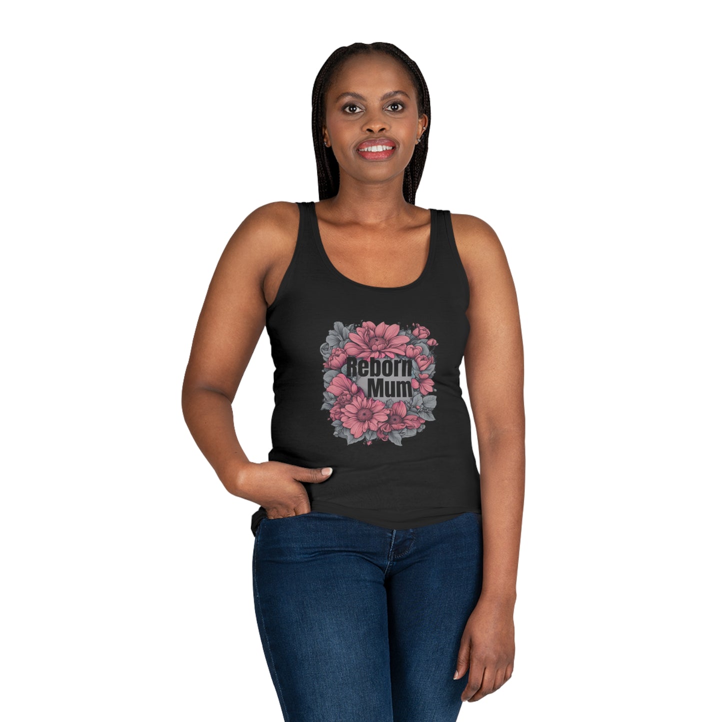 Tank Top Dark Pink Accent Flowers Reborn Mum