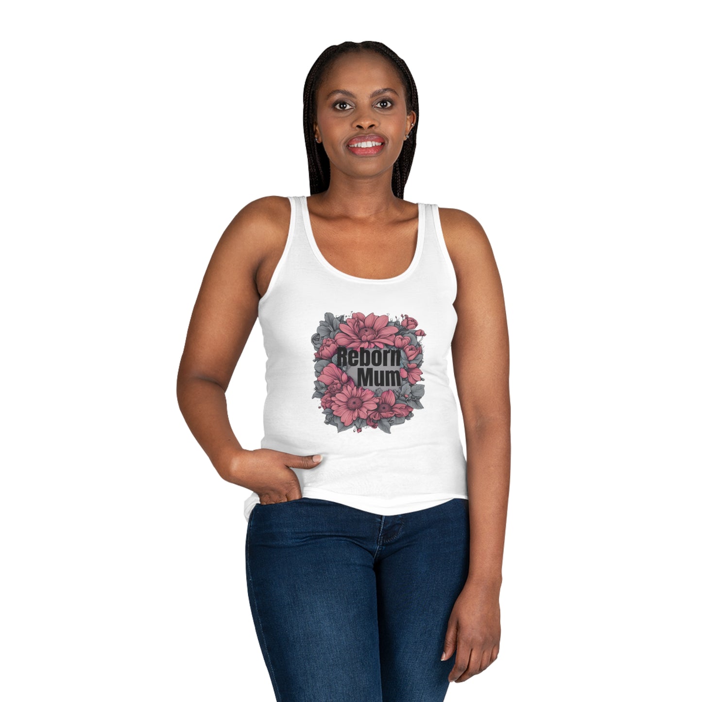 Tank Top Dark Pink Accent Flowers Reborn Mum