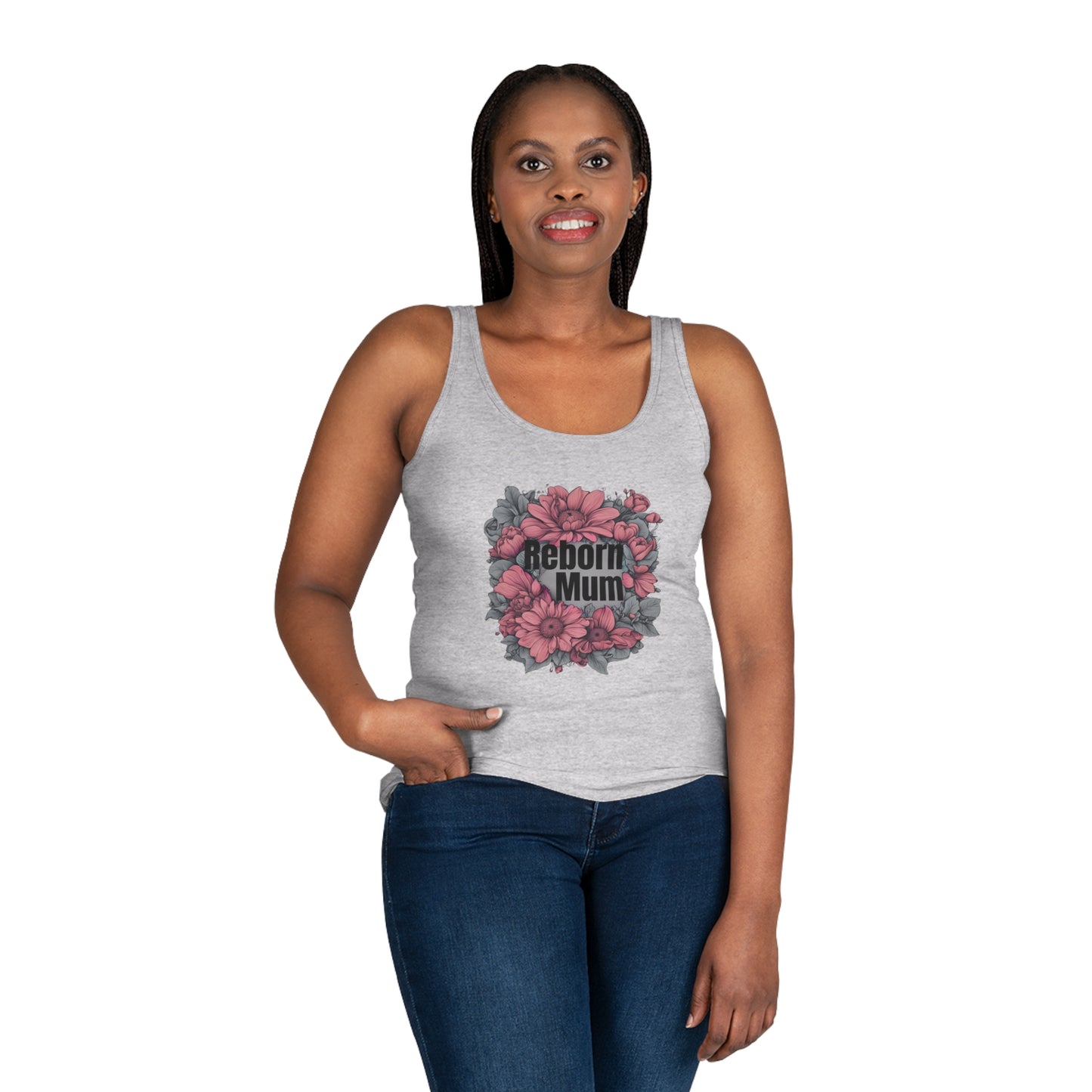 Tank Top Dark Pink Accent Flowers Reborn Mum